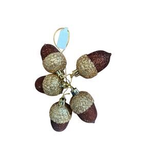 NWT 5 Cracker Barrel Gold Cap Copper Glitter Acorns Ornament